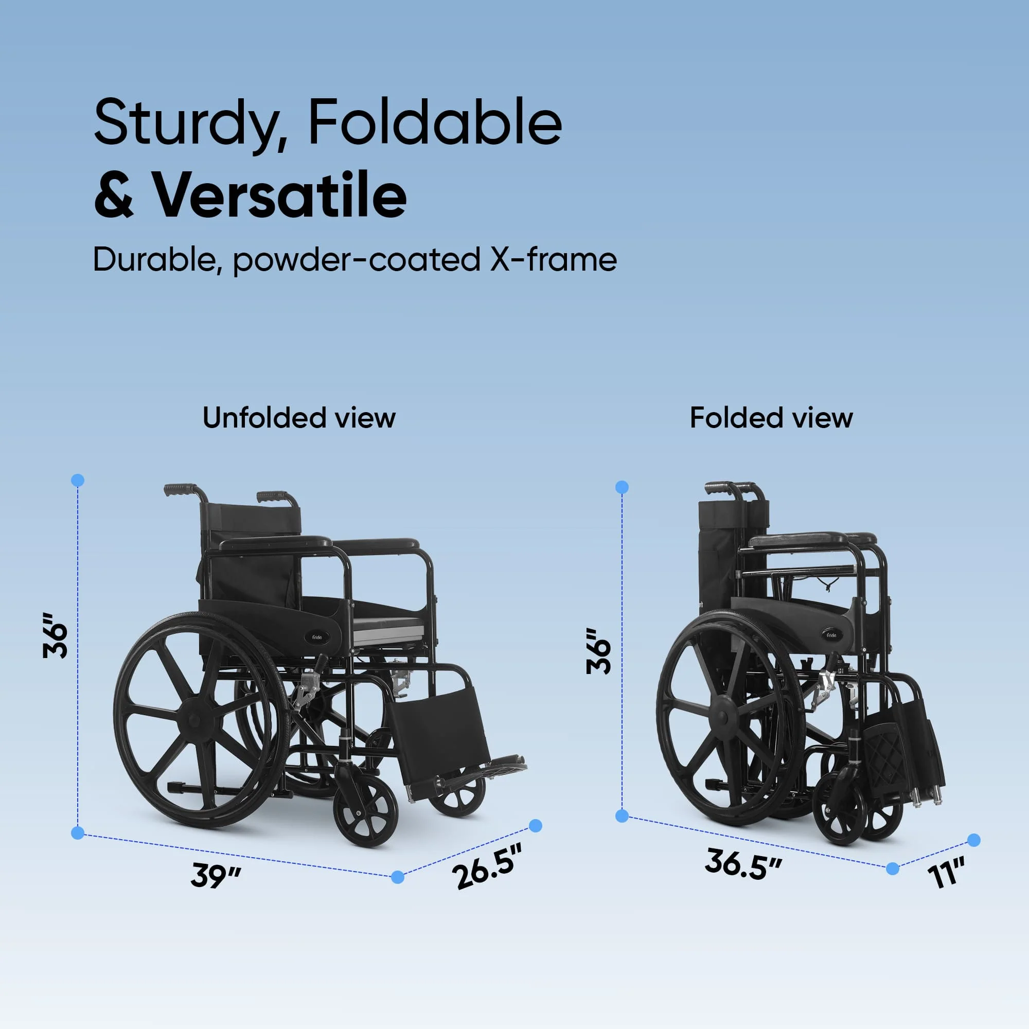 Frido 2 in 1 Foldable Wheelchair for Regular and Commode Use(FSC101) - Image 3