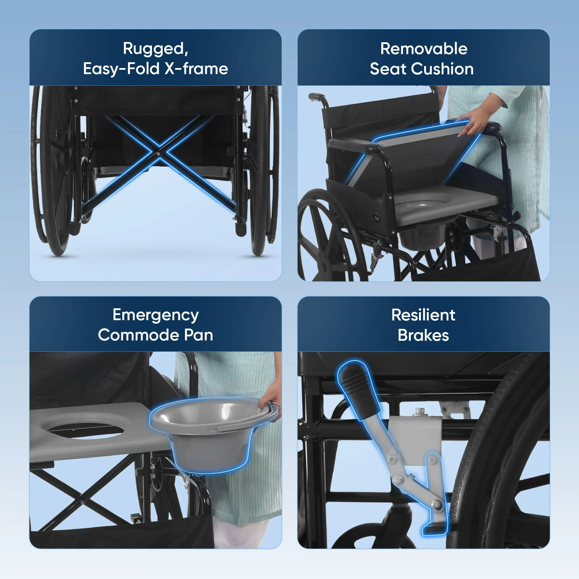 Frido 2 in 1 Foldable Wheelchair for Regular and Commode Use(FSC101) - Image 4