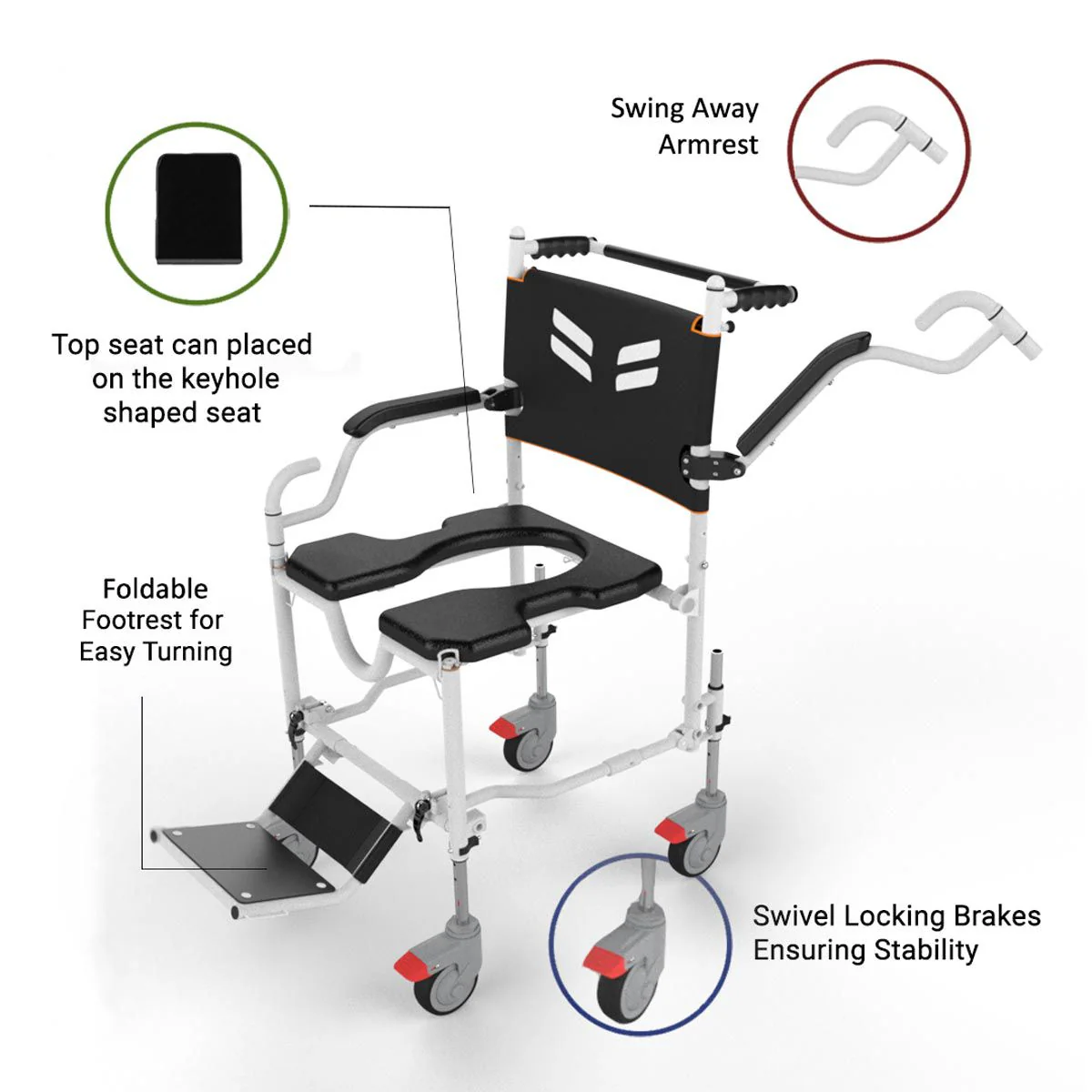 GO Attendant Propelled | Travel and Shower Commode Wheelchair - Image 3