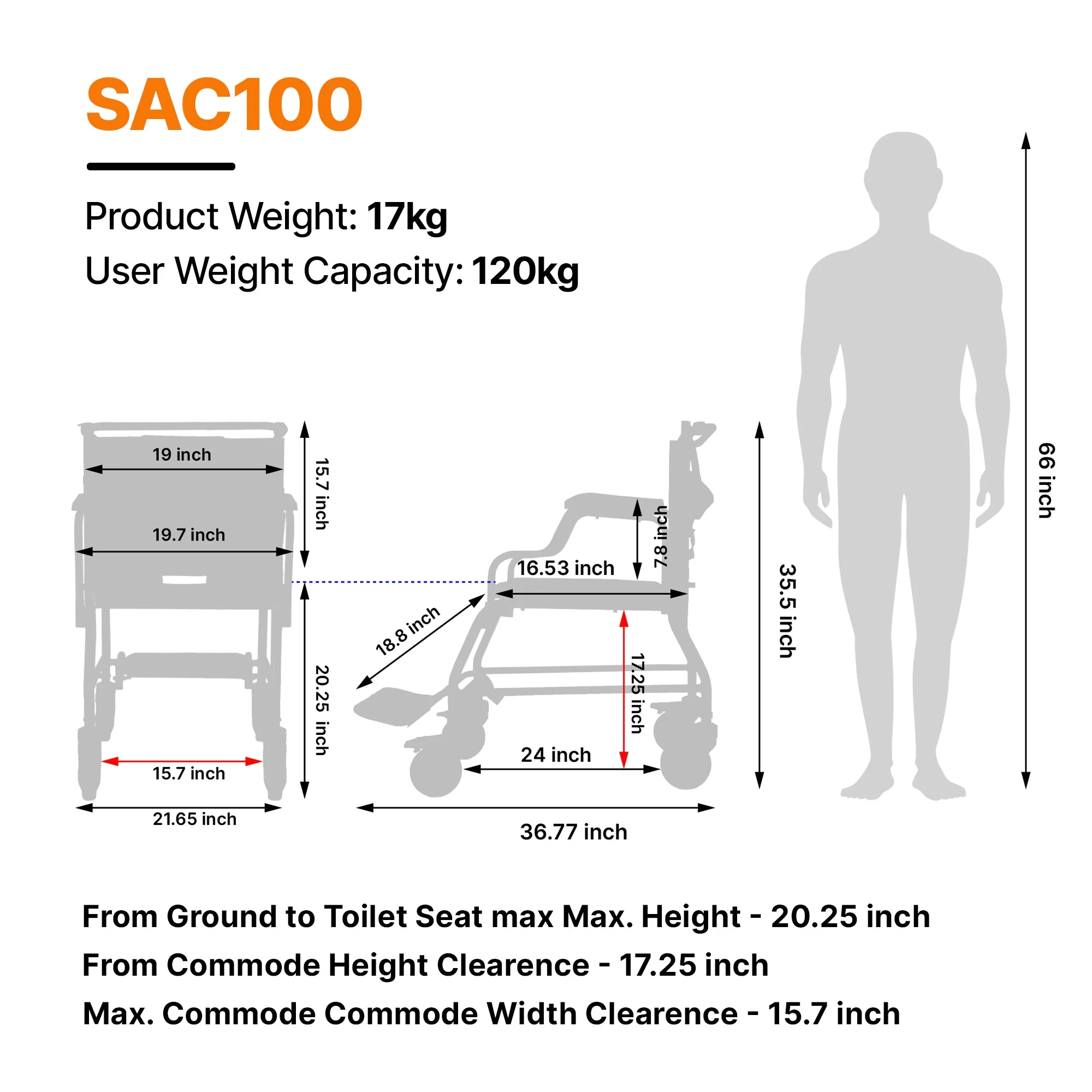 Mobility SAC100 | Multipurpose Shower Commode Wheelchair - Image 6