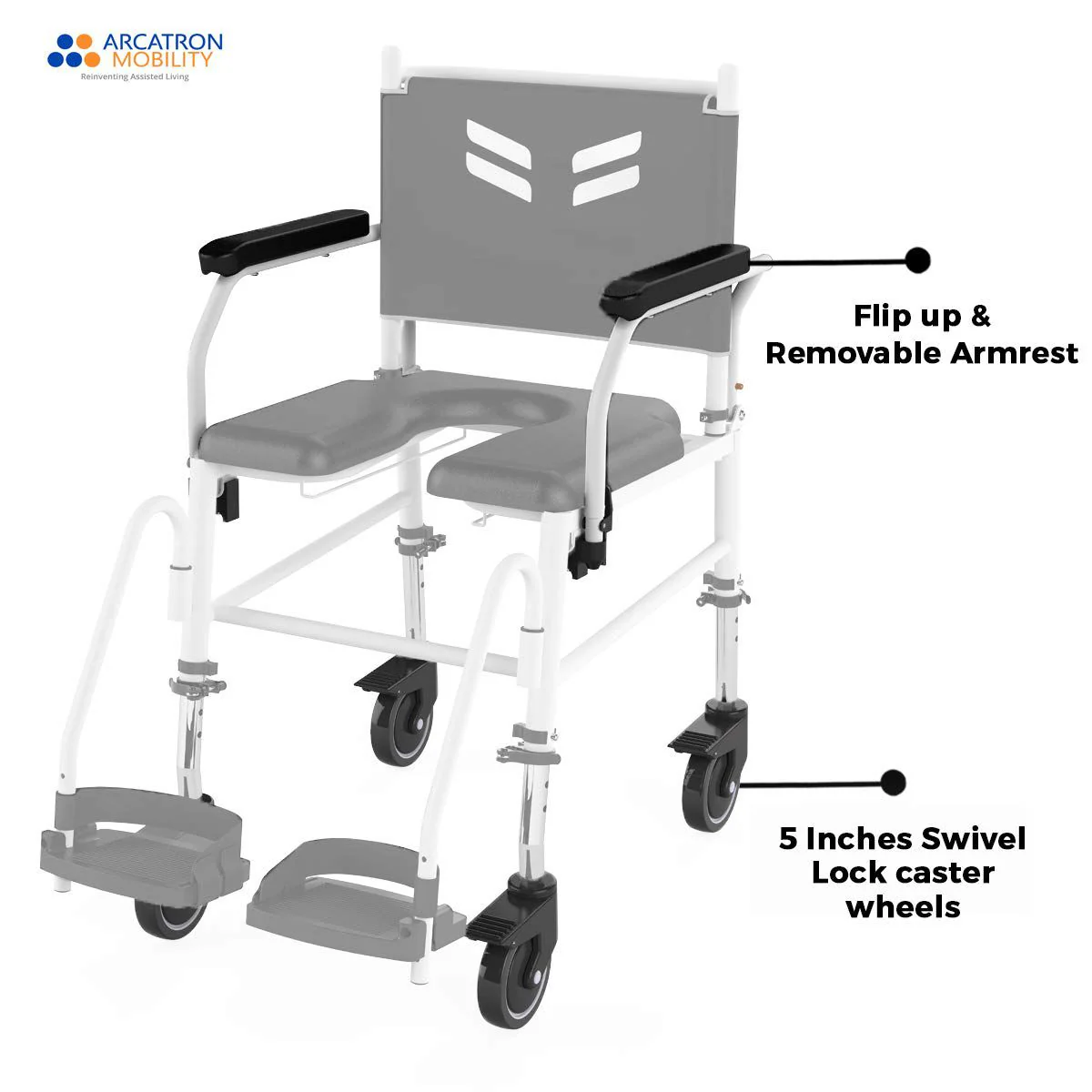 Prime FPA007 | Attendant Propelled Shower Commode Wheelchair - Image 4